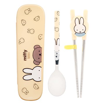 Lilfant Miffy不鏽鋼兒童學習筷+湯匙+滑蓋餐具盒組 第2階段  1套  筷子 + 湯匙 + 收納盒  多色