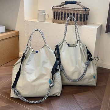 女包 免運 開立發票 日系ballchain極簡藍瓶子刺繡購物袋外出大容量尼龍單肩斜挎包女