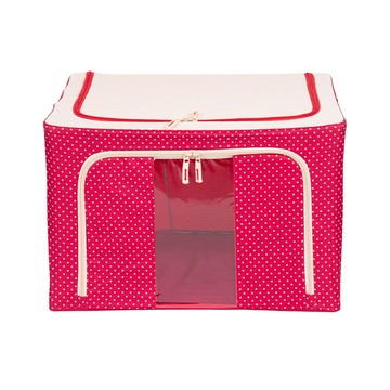 衣物棉被鋼架收納箱 牛津布款 100L  59.5 x 41.5 x 39.5cm  紅色圓點  1個