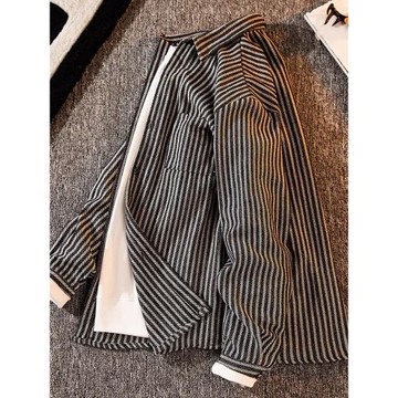 潮牌條紋襯衫男2023春秋高級感免燙痞帥長袖休閑襯衣日系薄款外套