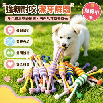 寵物狗狗繩結玩具 多彩糖果結磨牙潔齒 耐咬編織不易鬆散 戶外居家互動陪伴 科學潔牙好幫手