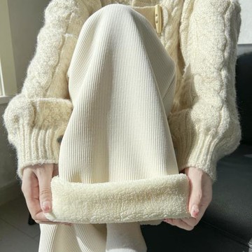 羊羔絨闊腿褲女秋冬季2025新款高腰保暖棉褲加絨加厚燈芯絨直筒褲