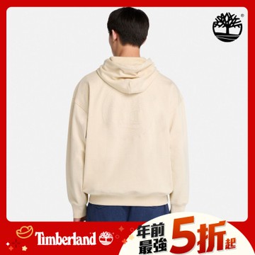(領券再折)Timberland官方旗艦 男款象牙色寬版背面大LOGO連帽上衣|A6N9KEFL