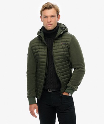 Superdry Men's Hooded Storm Fleece Hybrid Jacket Green Size: M