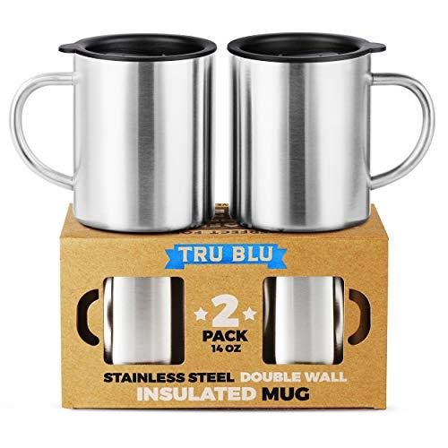 Stainless Steel Coffee Mug with Lid, Set of 14 oz Premium Double Wall I