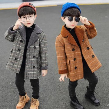 男童外套加厚秋冬裝2025新款小男孩呢大衣中長款加絨洋氣兒童風衣
