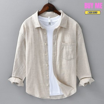 【透氣親膚】亞麻襯衫 男士襯衫 長袖襯衫 商務襯衫 休閒襯衫 棉麻混紡 文藝百搭 青年男裝 春夏通勤必備