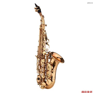 迷你高音彎管薩克斯 降B調 黃銅漆金 白貝殼按鍵 含便攜箱+手套+清潔布（顏色隨機）+毛刷+哨片+薩克斯頸帶（配件顏色隨