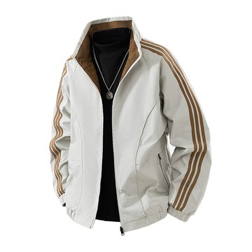 【HOT 本舖】男装夾克男2025秋季新款休閒時尚美式條紋拼接雙面穿潮流美式外套