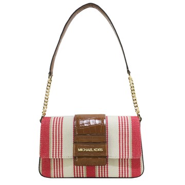 MICHAEL KORS SAGE鱷魚拼接直紋翻蓋肩背包-紅