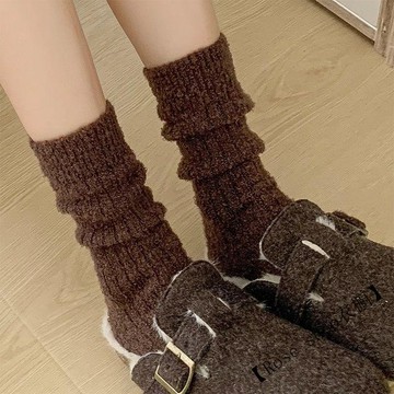 秋冬新款加厚粗針純色長襪子女堆堆襪保暖粗線搭配馬丁靴中筒襪潮