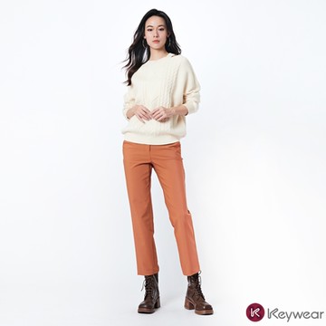 KeyWear奇威名品    個性簡款顯瘦七分褲-淺橘色