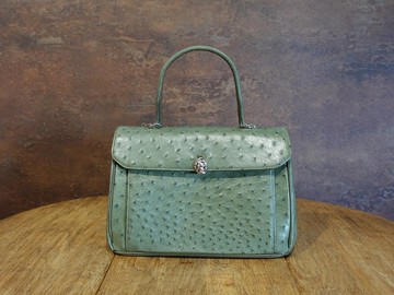 BU草綠色鴕鳥皮手提包 可搭配背帶