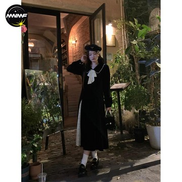 【MNMF】👗有貨👗冬裝2025新款赫本風氣質修身顯瘦高級感絲絨連衣裙小衆拼接長裙女 秋冬連衣裙 梨形身材友好