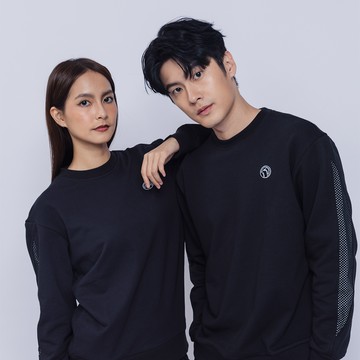 KINGO男女款｜黑色網布落肩大學T 521133