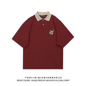 日系復古拼色蔬菜印花短袖POLO衫女學院風寬松百搭情侶半袖T恤夏