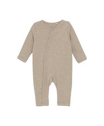 素面褐色長袖斜襟連身兔裝74cm