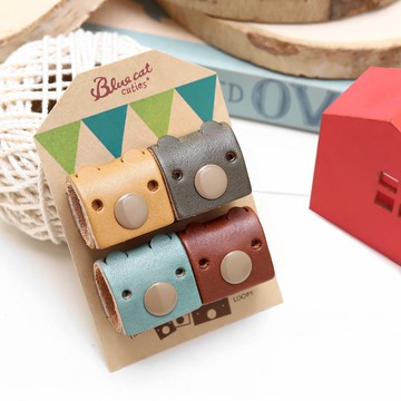 芥末黃綜合 常見的Tinny 真皮革手工集線器(四入一組)