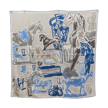 HERMES 愛馬仕 棕色 絲綢 絲巾 Chevaux De La Collection 方巾 100x100 【二手名牌BRAND OFF】
