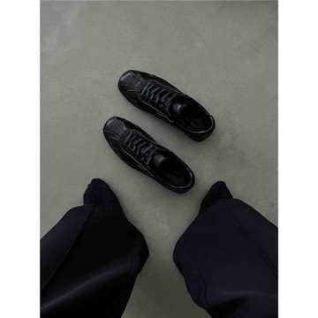 黑色極簡德訓鞋男款平底復古高級感通勤小皮鞋cleanfit休閑德比鞋