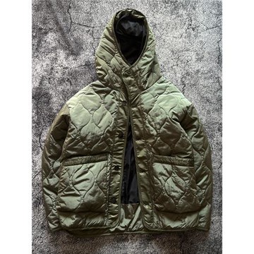 秋冬保暖防風連帽寬松口袋工裝棉服防濺水絎縫葫蘆格輕型棉衣外套