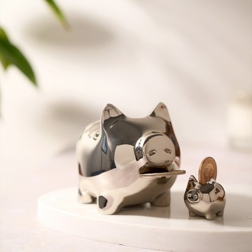 招財金豬 大豬小豬落御盤 白K金