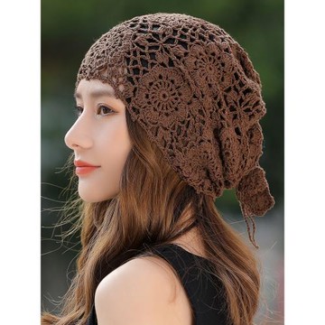 帽子女春秋季鏤空勾花包頭帽2025新款透氣堆堆帽蕾絲薄款遮白發帽