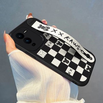 適用VIVOS20/S30手機殼腕帶暴力熊S16ePro格子新款VIVOS15套S18/S19情侶創意S17t支架個性潮牌男女簡約軟硅膠