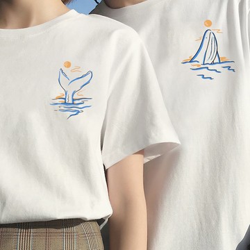 鯨魚頭 鯨魚尾巴 短袖 純棉 現貨 S~XL 情侶裝 台灣製【Y0918】情侶T 團體服 快速出貨 短T 簡約文青