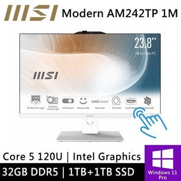 微星 Modern AM242TP 1M-1211TW-SP5 24型 白(Core 5 120U/32G/1TB+1TB/W11P/十點觸控)特仕版