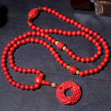 紅朱砂108顆佛珠手鏈 念珠手串 項鏈毛衣鏈 配雙貔貅平安扣
