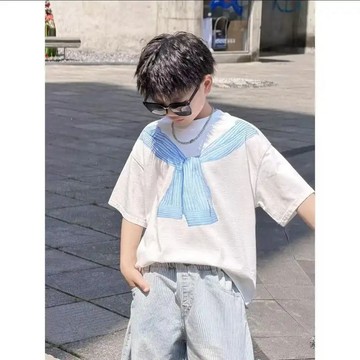 夏季新品~兒童短袖t恤趣味印花男童裝男孩新款夏季潮流純棉卡通夏裝中大童 男童短袖T恤 夏天T 運動短袖 韓版T恤 打底衫