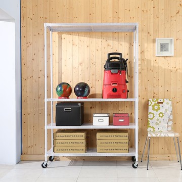 BuyJM 加強型白洞洞板120x45x190cm四層置物架附工業輪 R-DA-SH167WH-PU