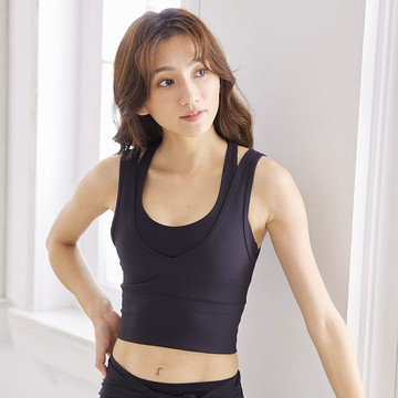 螺紋貼身V領運動背心-Black(不含胸墊)