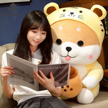 免運開發票 抱枕 玩偶 公仔 可愛奶茶犬變身老虎毛絨玩具布娃娃玩偶柯基狗狗公仔抱枕女生禮品 八折下殺ly12h