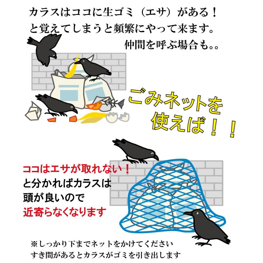 カラス よけ ごみ ネット 45Lゴミ袋 約1~用 約1.2x1.2mサイズ 約4mmの細かい網目 長めのおもり入りロープでスソ