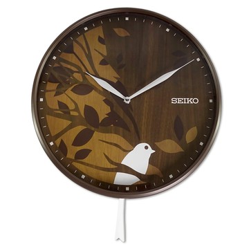 SEIKO 精工 / 33cm 幸福喜鵲 自然風格 居家擺飾 鳥尾巴搖擺掛鐘 - 深木紋色 ＃QXC243B/SK048