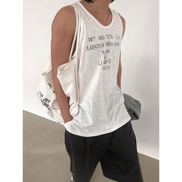 美式復古字母印花背心男士夏季潮牌寬松坎肩上衣休閑百搭無袖T恤