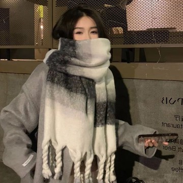 栗秋【】新款格子大辮子圍巾女冬季披肩加厚加長高級感保暖情侶百搭圍脖潮