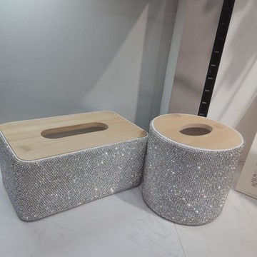 竹木紙巾盒抽紙盒鑲貼鉆簡約客廳桌面遙控器收納盒車用家居卷紙