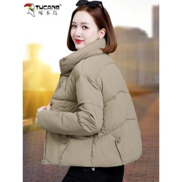 啄木鳥羽絨棉服女冬季2024新款加厚保暖小個子洋氣立領短款小棉襖