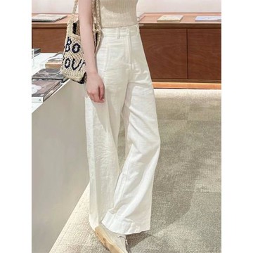 白色棉麻闊腿褲女夏季高腰垂感西裝褲高級感寬松顯瘦直筒休閑褲子