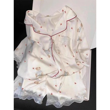 【小熊晚安】睡衣女款夏季2025新款冰絲綢短袖可愛甜美家居服夏天