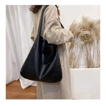 新款日系pu單肩包休閑青年托特包單肩包純色媽媽包學生包補課袋