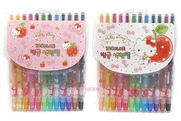asdfkitty*KITTY蘋果款12色旋轉蠟筆/彩色蠟筆-文具/畫畫用具-2款包裝隨機出貨-韓國製