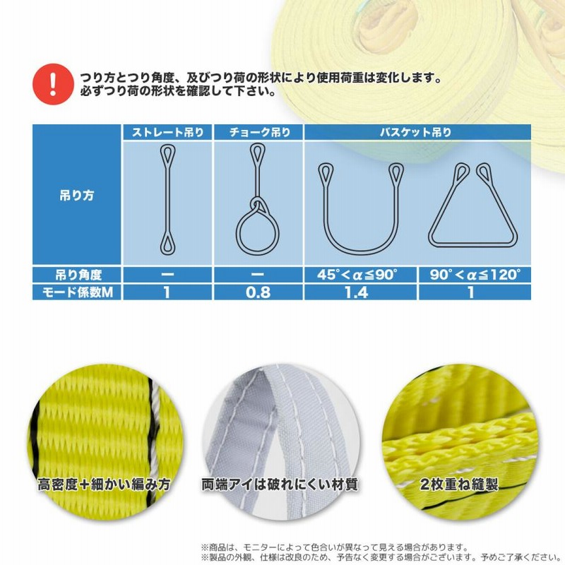 運搬用スリング 3t ベルトスリング 10ｍ 耐荷重 3000kg 4本 繊維ベルト