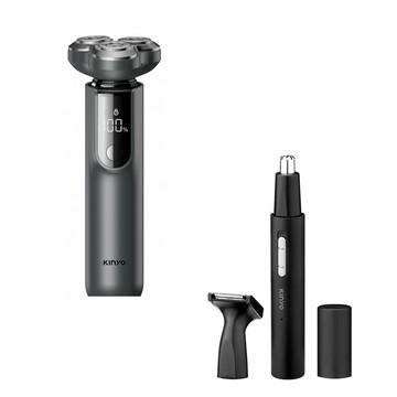 免運 kinyo 3d立體三刀頭極速快充水洗刮鬍刀+充電鼻毛修容組 ks-507+cl-618
