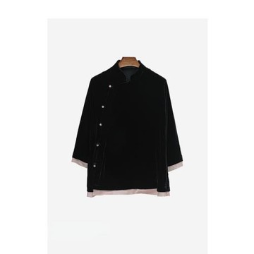 品牌特價新中式絲絨斜襟立領休閑寬松外套復古唐裝上衣女2024新款