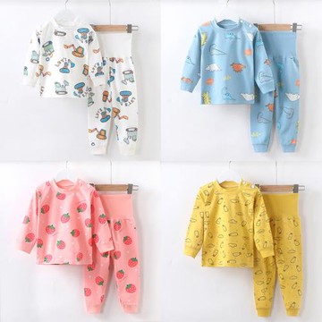 寶寶秋衣秋褲套裝純棉兒童高腰護肚嬰兒內衣全棉春秋季睡衣男女童