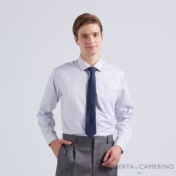 【ROBERTA 諾貝達】男裝 淺灰色長袖襯衫-都會型男(台灣製 易洗好整理)